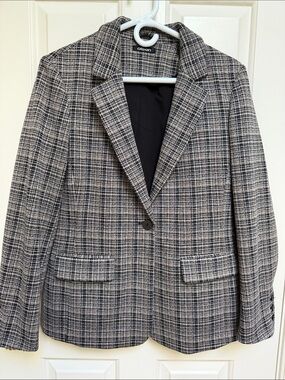 Olsen sz 8 (S-M) Tailored Single Button Plaid Blazer Jacket - black tan